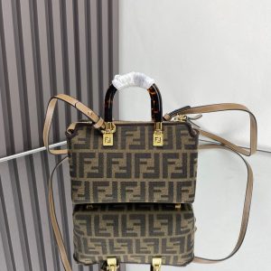 BY THE WAY MINI 18 IN SOYA BEAN JACQUARD FABRIC AND BROWN CALFSKIN TRIM