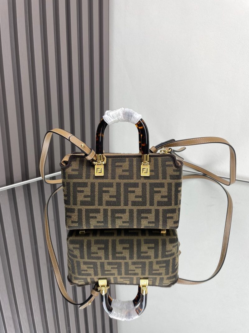 BY THE WAY MINI 18 IN SOYA BEAN JACQUARD FABRIC AND BROWN CALFSKIN TRIM