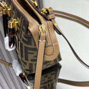 BY THE WAY MINI 18 IN SOYA BEAN JACQUARD FABRIC AND BROWN CALFSKIN TRIM