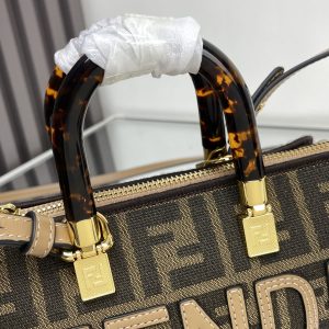 BY THE WAY MINI 18 IN SOYA BEAN JACQUARD FABRIC AND BROWN CALFSKIN TRIM