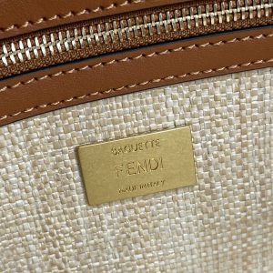Fendi Baguette Gold Tan Canvas Bag 27 with FF Embroidery Ghw
