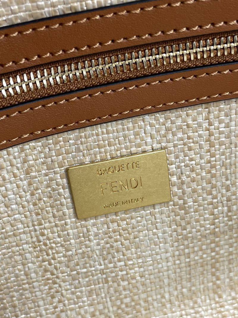 Fendi Baguette Gold Tan Canvas Bag 27 with FF Embroidery Ghw