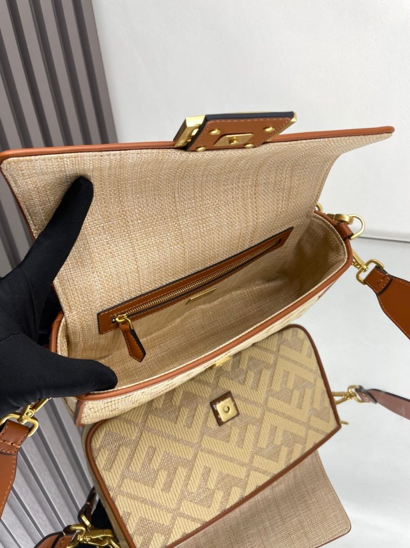 Fendi Baguette Gold Tan Canvas Bag 27 with FF Embroidery Ghw