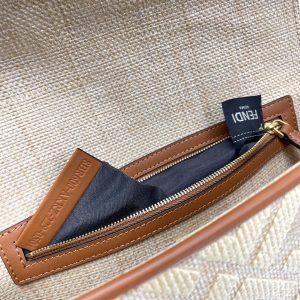 Fendi Baguette Gold Tan Canvas Bag 27 with FF Embroidery Ghw