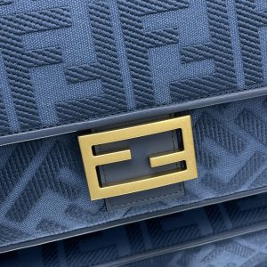 Fendi Baguette Blue Canvas Bag 27 with FF Embroidery Ghw
