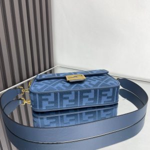 Fendi Baguette Blue Canvas Bag 27 with FF Embroidery Ghw