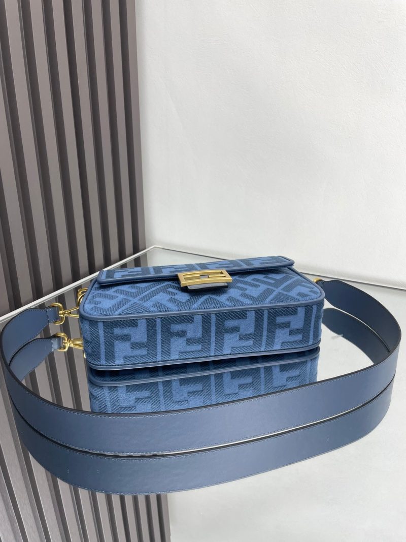 Fendi Baguette Blue Canvas Bag 27 with FF Embroidery Ghw