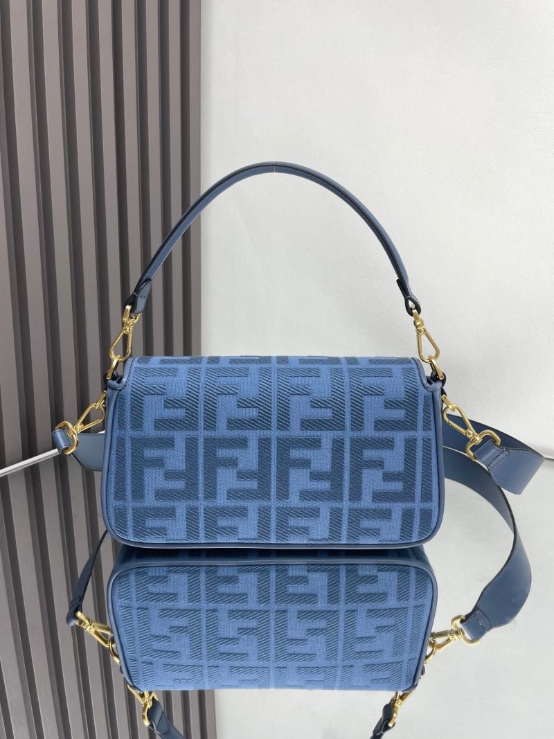 Fendi Baguette Blue Canvas Bag 27 with FF Embroidery Ghw