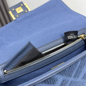 Fendi Baguette Blue Canvas Bag 27 with FF Embroidery Ghw