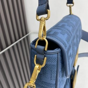 Fendi Baguette Blue Canvas Bag 27 with FF Embroidery Ghw