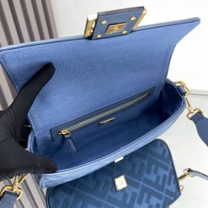 Fendi Baguette Blue Canvas Bag 27 with FF Embroidery Ghw