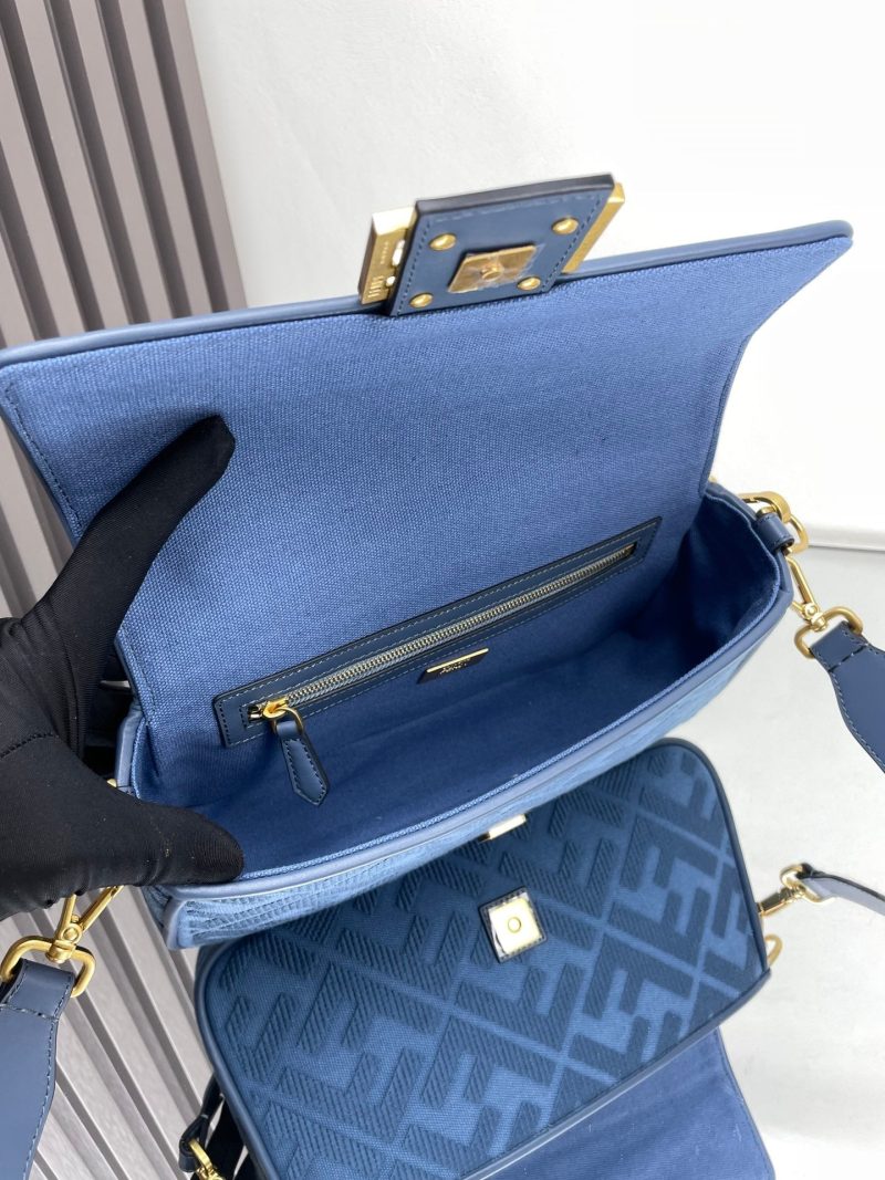 Fendi Baguette Blue Canvas Bag 27 with FF Embroidery Ghw