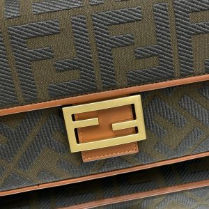 Fendi Baguette Green Canvas Bag 27 with FF Embroidery Ghw