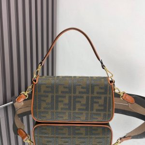 Fendi Baguette Green Canvas Bag 27 with FF Embroidery Ghw