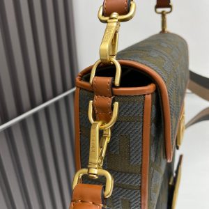 Fendi Baguette Green Canvas Bag 27 with FF Embroidery Ghw