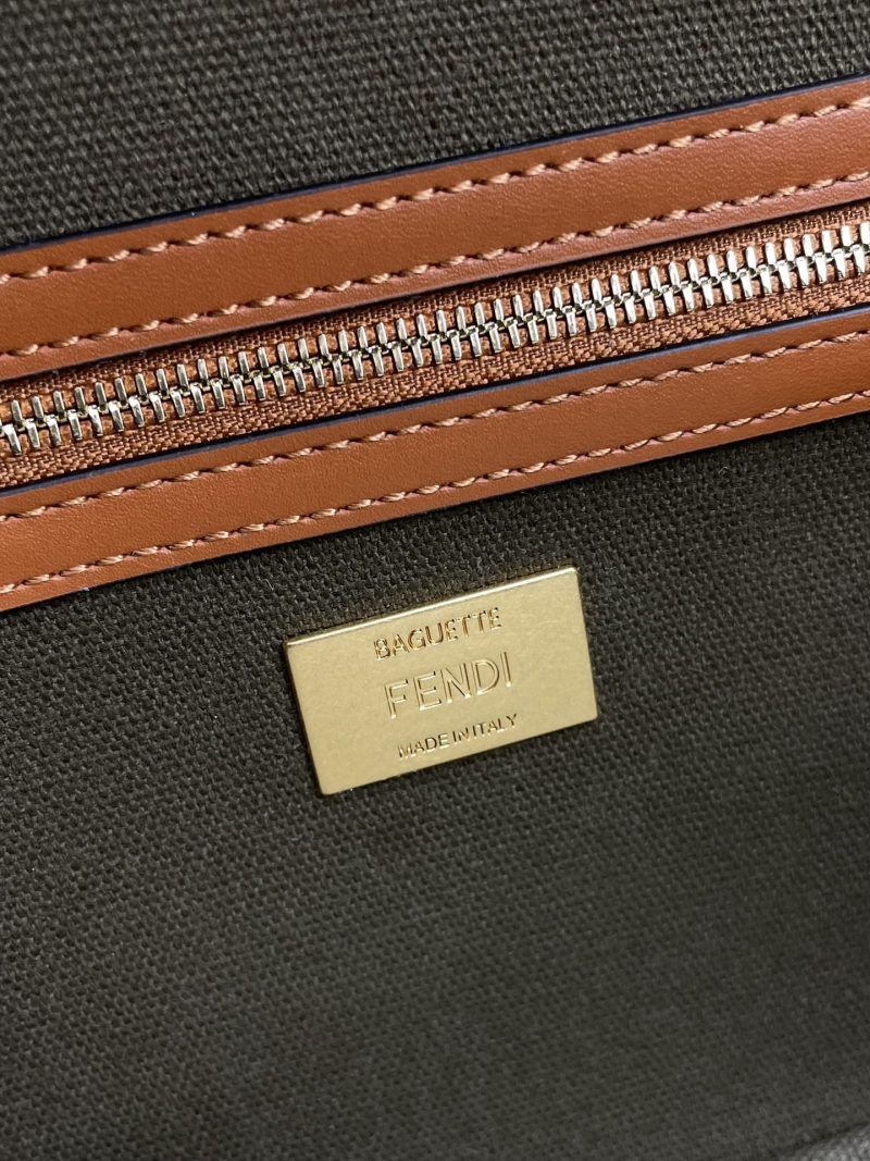 Fendi Baguette Green Canvas Bag 27 with FF Embroidery Ghw