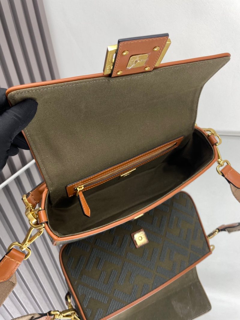 Fendi Baguette Green Canvas Bag 27 with FF Embroidery Ghw