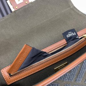 Fendi Baguette Green Canvas Bag 27 with FF Embroidery Ghw
