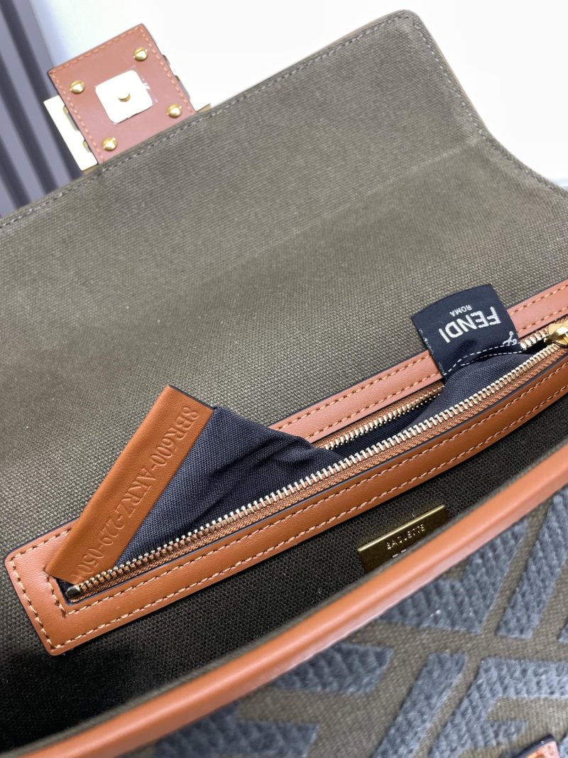 Fendi Baguette Green Canvas Bag 27 with FF Embroidery Ghw