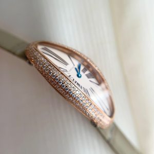 Vintage Baignoire 21mm Pink Gold Diamond Case Khaki Leather