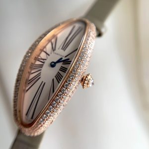 Vintage Baignoire 21mm Pink Gold Diamond Case Khaki Leather