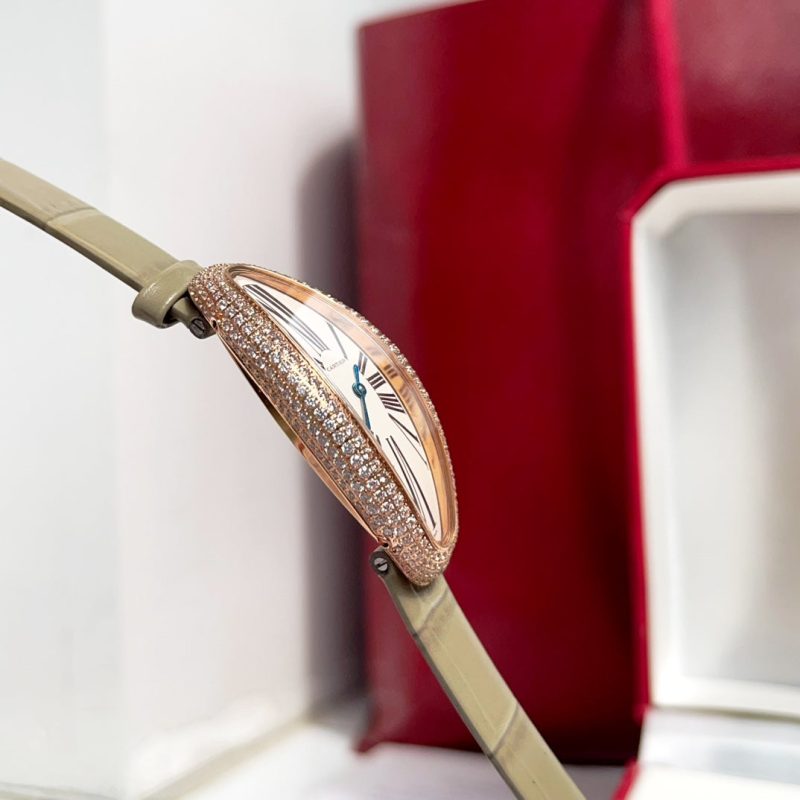 Vintage Baignoire 21mm Pink Gold Diamond Case Khaki Leather