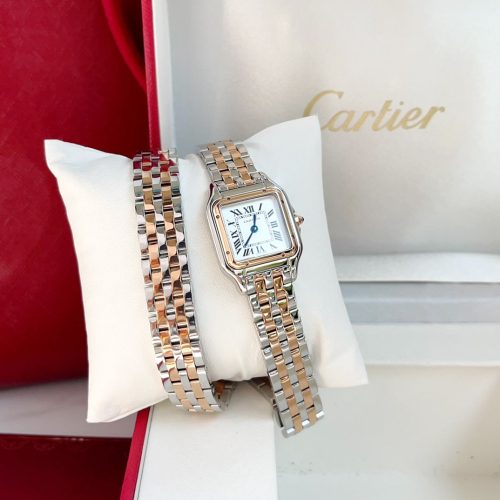 Panthere 22mm Pink Gold Silver Double Chain 44cm