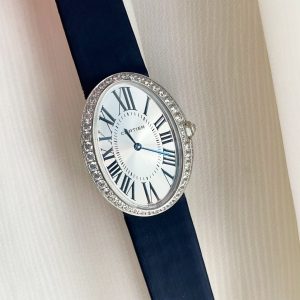 Baignoire 28mm Silver Diamond Case Black Silk Leather