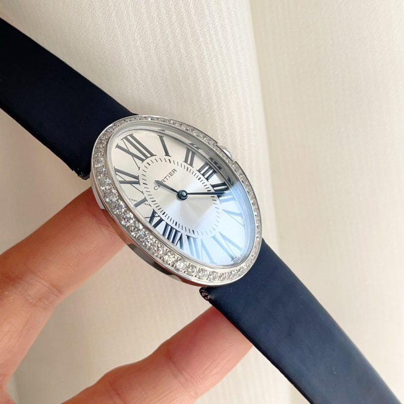 Baignoire 28mm Silver Diamond Case Black Silk Leather