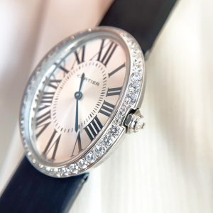 Baignoire 28mm Silver Diamond Case Black Silk Leather