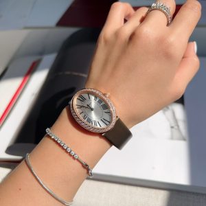 Baignoire 28mm Pink Gold Diamond Case Black Silk Leather