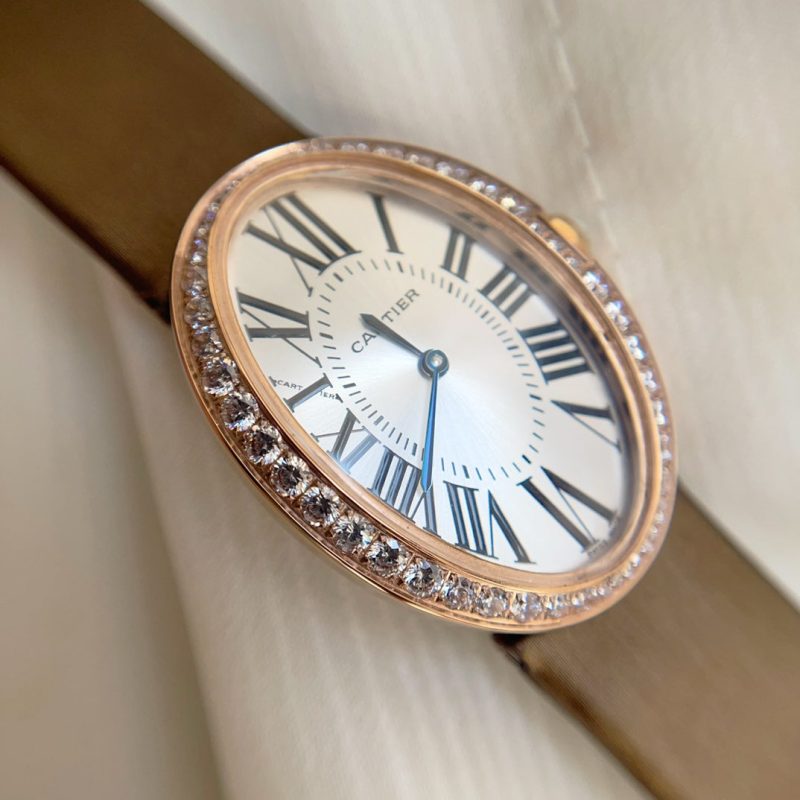 Baignoire 28mm Pink Gold Diamond Case Black Silk Leather