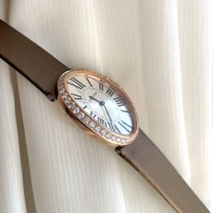 Baignoire 28mm Pink Gold Diamond Case Black Silk Leather