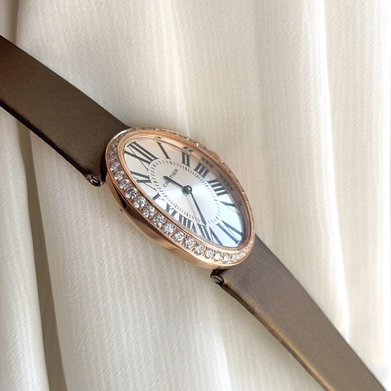 Baignoire 28mm Pink Gold Diamond Case Black Silk Leather