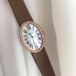 Baignoire 28mm Pink Gold Diamond Case Black Silk Leather