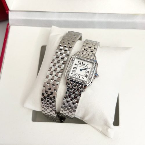 Panthere 22mm Silver Diamond Bezel Double Chain 44cm