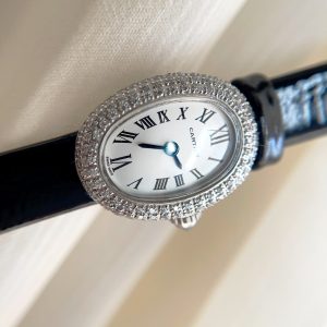 Baignoire Silver Diamond Case Black Leather Strap