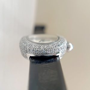 Baignoire Silver Diamond Case Black Leather Strap