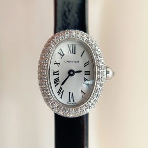 Baignoire Silver Diamond Case Black Leather Strap