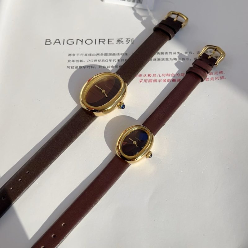 Baignoire Gold Case Burgundy Leather Burgundy Dial