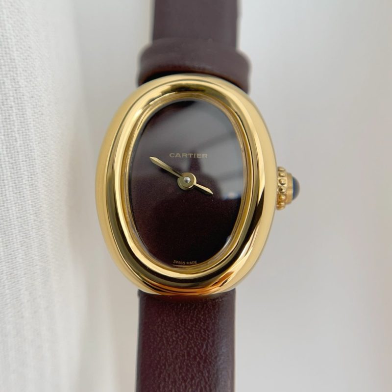 Baignoire Gold Case Burgundy Leather Burgundy Dial