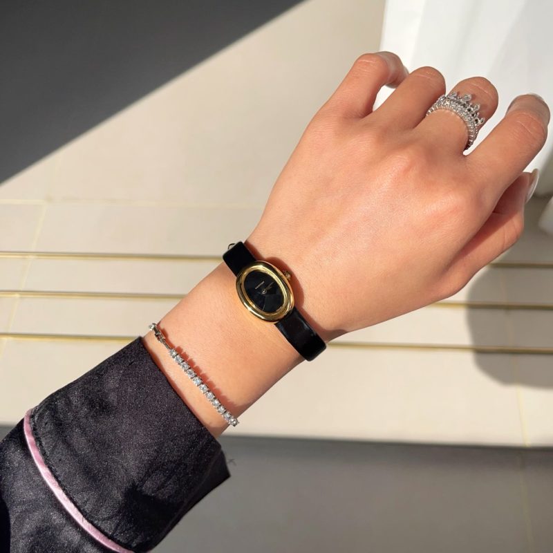 Baignoire Gold Case Black Leather Black Dial