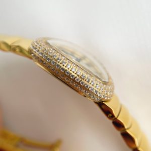 Baignoire Gold White Dial Diamond Bezel