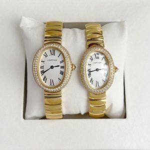 Baignoire Gold White Dial Diamond Bezel