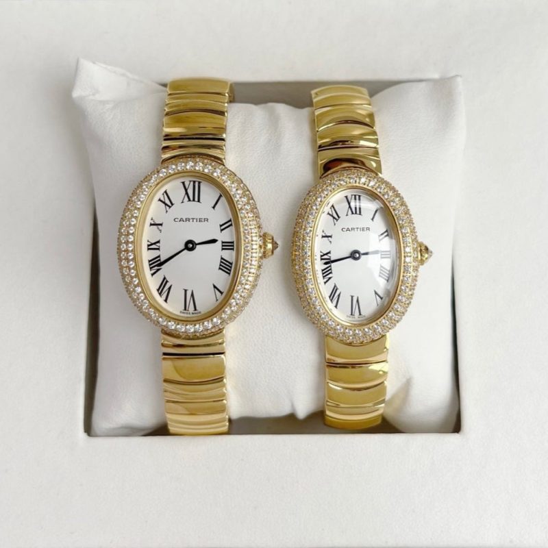 Baignoire Gold White Dial Diamond Bezel