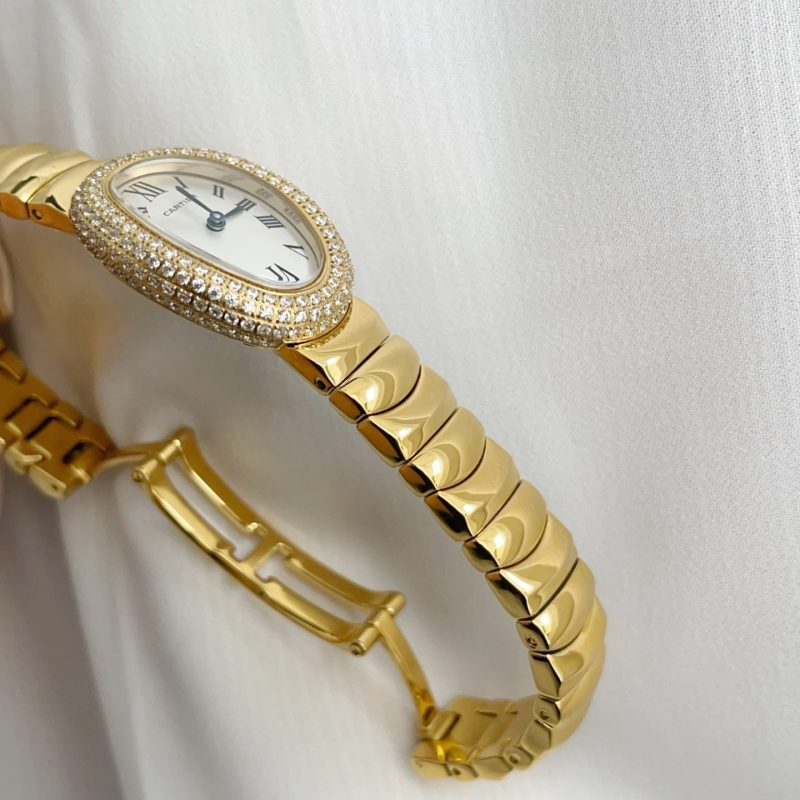 Baignoire Gold White Dial Diamond Bezel