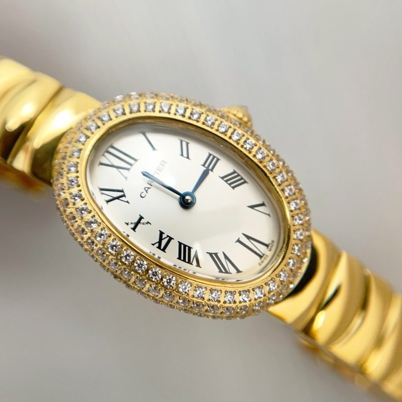 Baignoire Gold White Dial Diamond Bezel