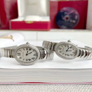 Baignoire Stainless Steel White Dial Diamond Bezel