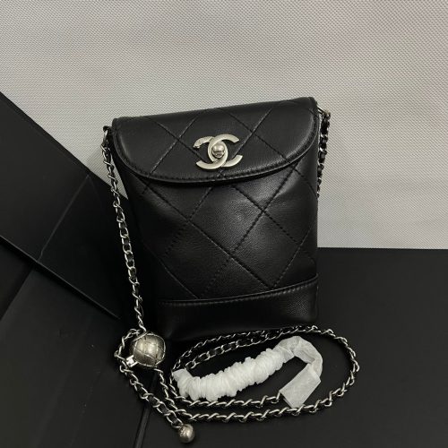 CC Phone Holder Bag 17cm Black Lambskin