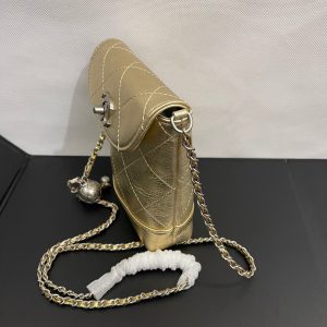 CC Phone Holder Bag 17cm Golden Metalic Leather